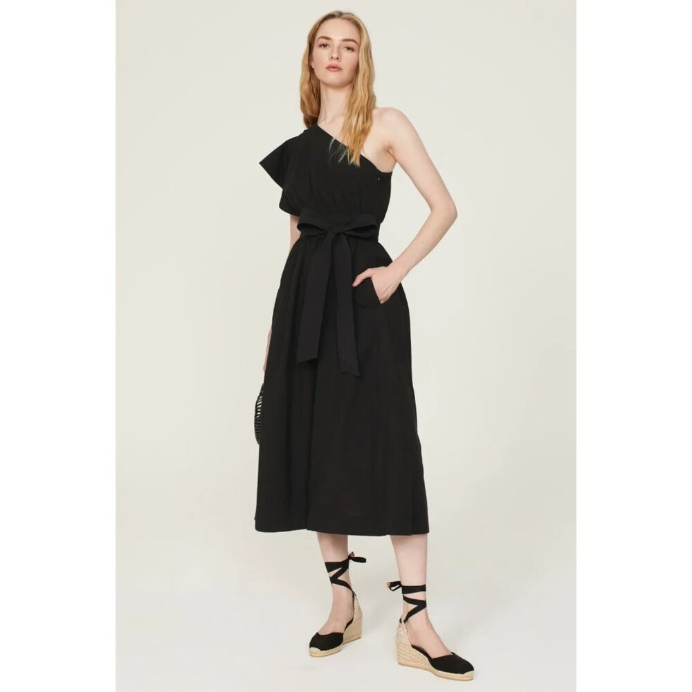 Madewell One-Shoulder Ruffled Midi Dress – True Black, Size 2 Casual & Cocktail - Picture 7 of 15